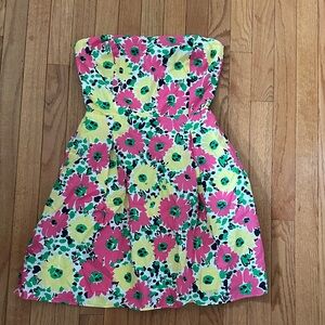 Lilly Pulitzer Strapless Floral Dress - Pink, Yellow, Green
